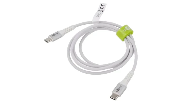 Kabel USB-C™ tekstylny, elastyczny, z metalowymi złączami, biały, 70193 /1m/