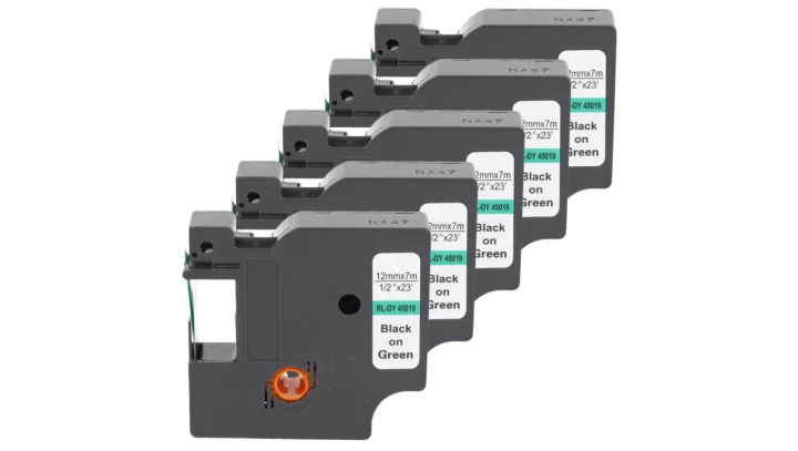 Taśma 5x D1 45019 do drukarki DYMO 12mm 7m zielona taśma czarny nadruk