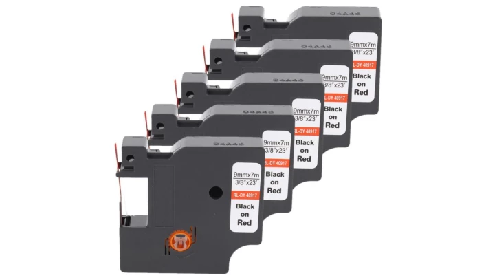 Taśma 5x D1 40917 do drukarki DYMO 9mm 7m czerwona taśma czarny nadruk