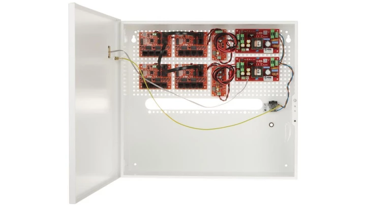Zestaw buforowy do 17 kamer IP switch PoE 17P+1UP w obudowie wewnętrznej ABOX-H (2x AKU 18Ah + NVR), zasilacz 144W (2x 72W)