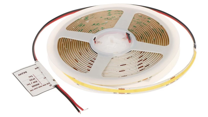 Profesjonalna tasma LED typu COB, 8W 320 chips/m, CRI90, 24V, biala neutralna, 4000K, IP20, 5m