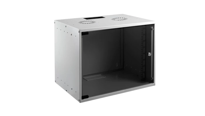 Szafa wisząca RACK 19 9U 400mm szara drzwi szklane SOHO-BOX MIRSAN