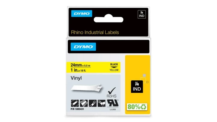Taśma winylowa do drukarek 24mm x 5,5m czarna na żółtym 1805431