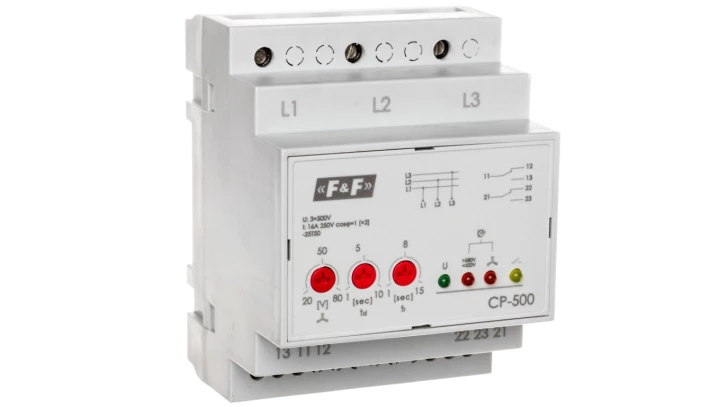 Przekaźnik kontroli napięcia 3-fazowy 2P 2x8A 3x500V 150-210V AC (bez N) CP-500