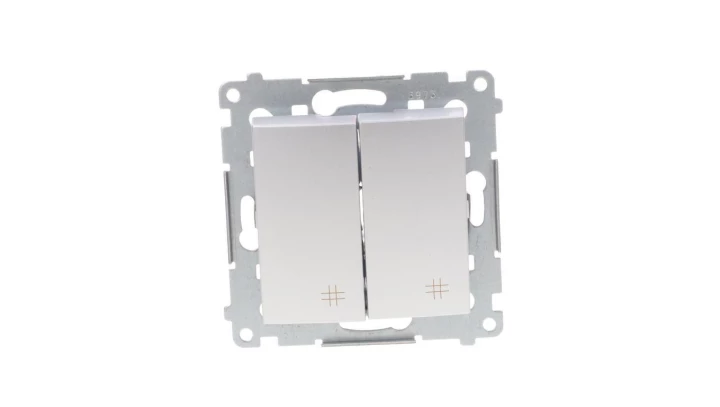 Simon 54 Łącznik krzyżowy podwójny 10A 230V IP20, szybkozłącza, srebrny mat DW7/2.01/43