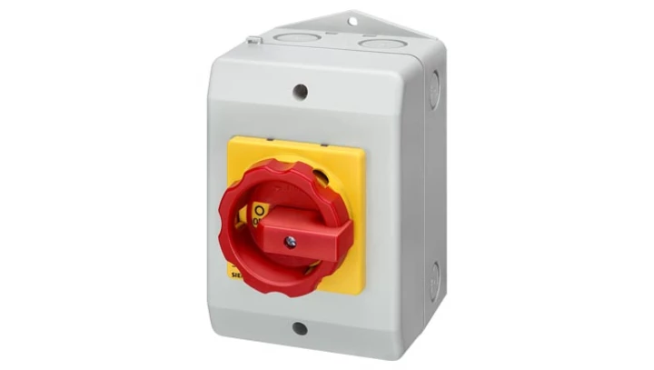 Rozłącznik główny/awaryjny w obudowie 3P+N 16A 7.5kW AC23A 400V pokrętło żółto-czerwone 3LD2064-1TC53