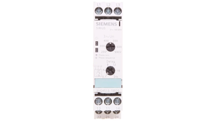Przekaźnik kolejności, zaniku faz i obniżenia napięcia 2P 3A 0,1-20sek 160-690V AC 3UG4513-1BR20