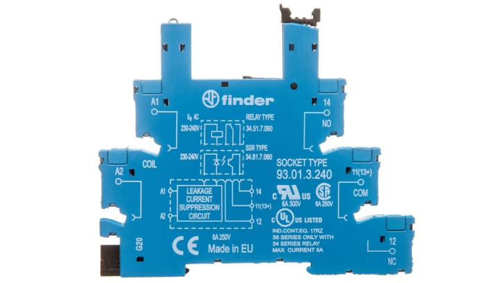 Wąskoprofilowe gniazdo 6,2mm do przekaźników serii 34 do linii długich 230-240V AC 93.01.3.240.0000