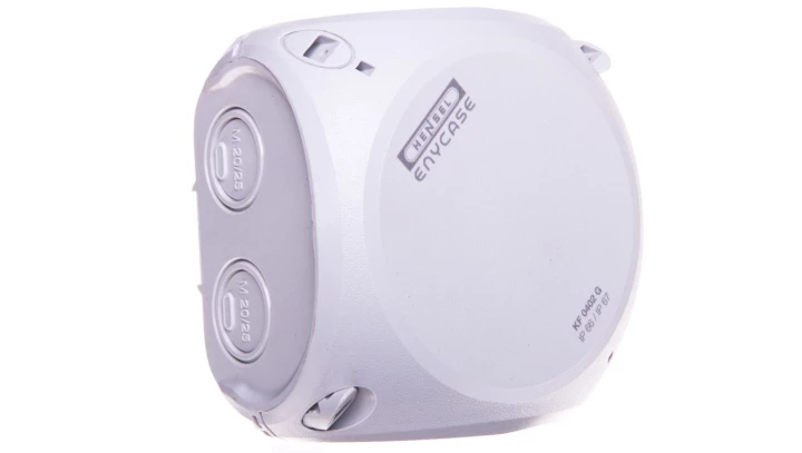 Puszka instalacyjna KF 0200 B natynkowa bez zacisków z linką łączącą pokrywę z podstawą 104x104x70mm hermetyczna IP66 szara HENS