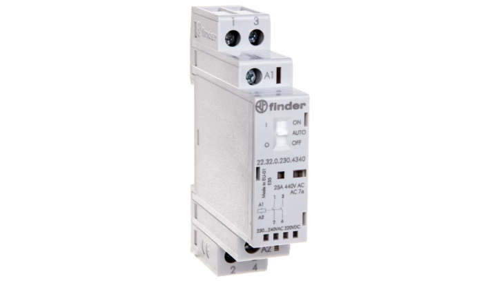 Stycznik modułowy 2Z 25A 230V AC/DC funkcja Auto-On-Off, wskaźnik zadziałaniua + LED 17,5mm 22.32.0.230.4340