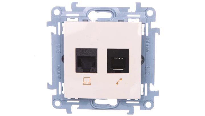 Simon 10 Gniazdo RJ45 kat 6 + gniazdo telefoniczne RJ12 kremowe C6T.01/41