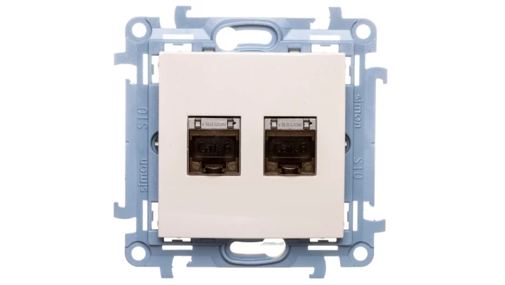 Simon 10 Gniazdo komputerowe podwójne 2xRJ45 kat.6 ekranowane kremowe C62E.01/41