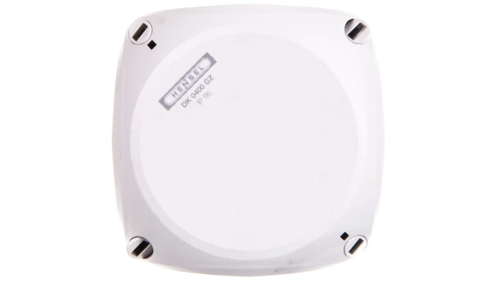 Puszka instalacyjna DK 0400 B natynkowa bez zacisków z linką łączącą pokrywę z podstawą 104x104x70mm hermetyczna IP66 szara HENS