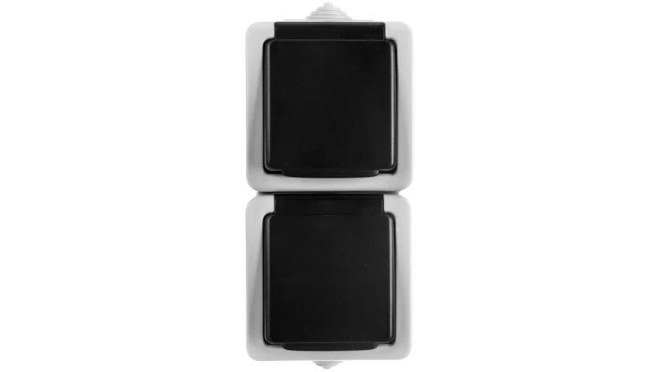 TEKNO Gniazdo hermetyczne podwójne pionowe z ochroną styków śrubowe 16A 250V szare IP54 25360