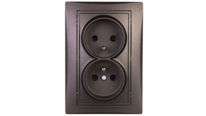 DOMO Gniazdo podwójne kompletne ochrona styków śrubowe 16A 250V grafit 011260141 24915