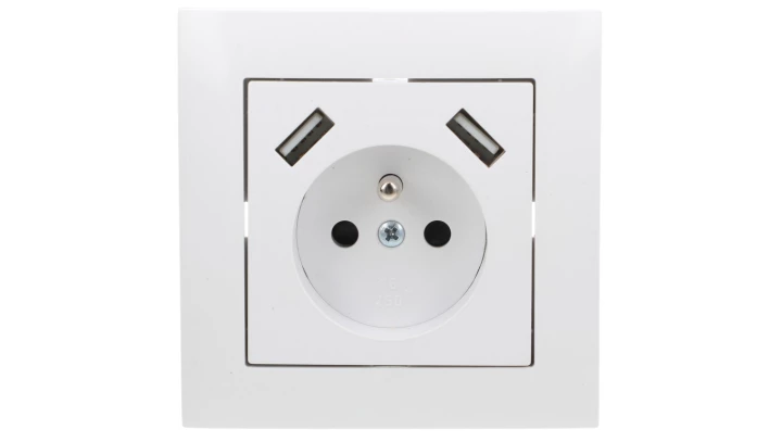 Sentia Gniazdo pojedyncze z/u 16A z USB 2x2,1A 5VDC z przesłonami i ramką białe GPT 2P+Z 2xUSB 1488-00