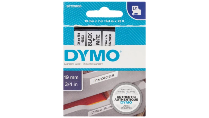 Taśma do drukarek D1 19mm x 7m czarny/bialy S0720830