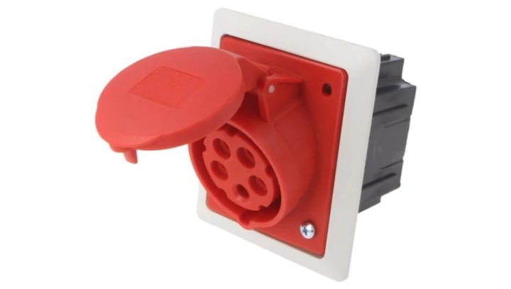 Gniazdo tablicowe z puszką 16A 5P 400V /80x97/ czerwone IP44 TWIST 415-6pkr