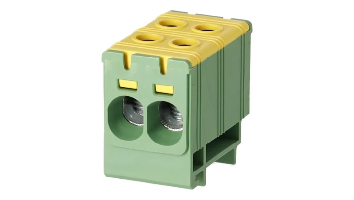 Blok rozdzielczy ‑ odgałęźny 2 ‑ polowy 2,5-35mm2 żółto-zielony montaż płaski FJ-E35/2/D 1000053