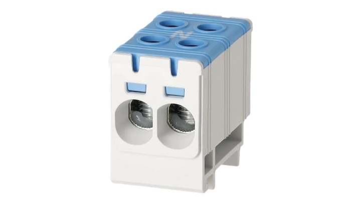 Blok rozdzielczy ‑ odgałęźny 2 ‑ polowy 2,5-35mm2 niebieski montaż płaski FJ-E35/2/B 1000052