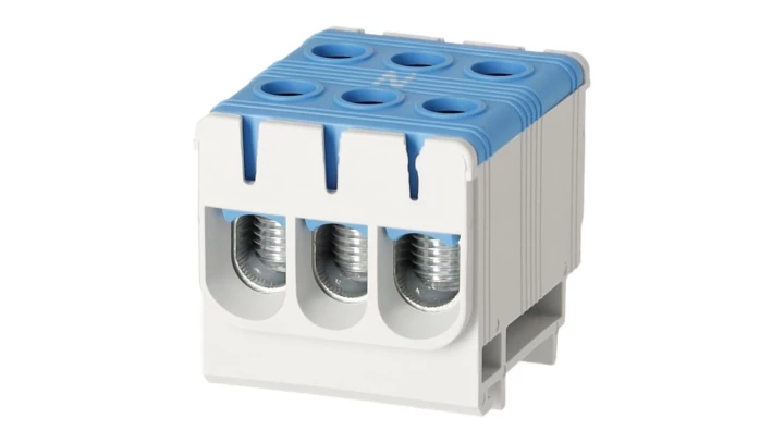 Blok rozdzielczy ‑ odgałęźny 3 ‑ polowy 2,5-50mm2 niebieski montaż płaski FJ-E50/3/B 1000058
