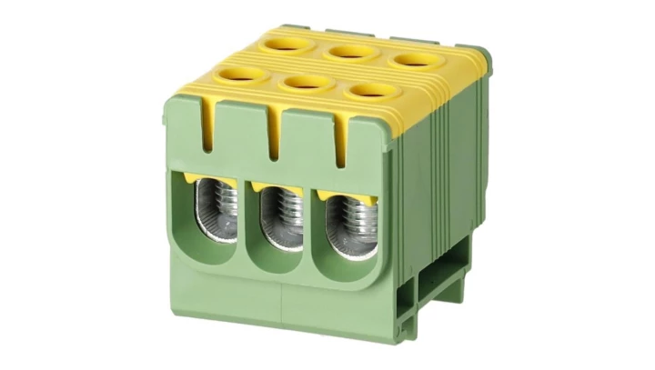 Blok rozdzielczy ‑ odgałęźny 3 ‑ polowy 2,5-50mm2 żółto-zielony montaż płaski FJ-E50/3/D 1000059