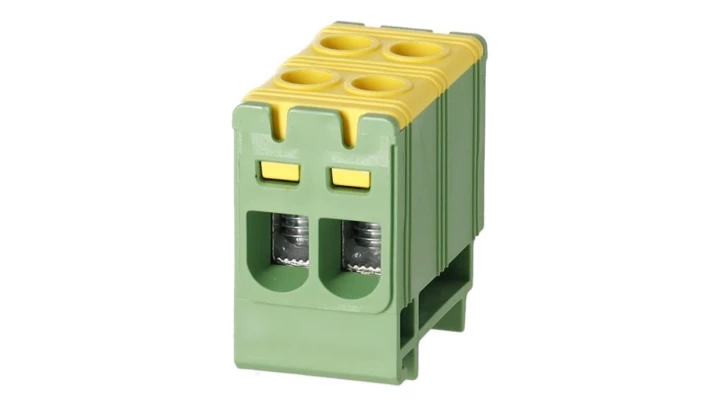 Blok rozdzielczy ‑ odgałęźny 2 ‑ polowy 1,5-16mm2 żółto-zielony montaż płaski FJ-E16/2/D 1000050