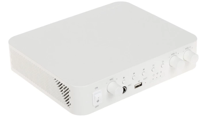 Dwustrefowy wzmacniacz sieciowy 80W, 100V, Bluetooth, USB, Mic, RCA, DS-QAE1A80G1-VB