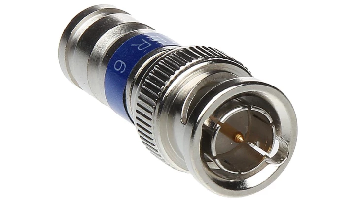 Wtyk koncentryczny BNC 75ohm kompresyjny niebieski MASTER na przewód RG6
