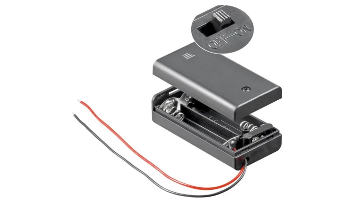 Koszyk na baterie 2x AA z przewodem i wyłącznikiem 12443