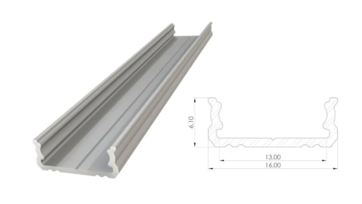 Profil ALU nawierzchniowy 6,1mm, anodowany srebrny, dł. 1000mm, max. szer. taśmy 12mm