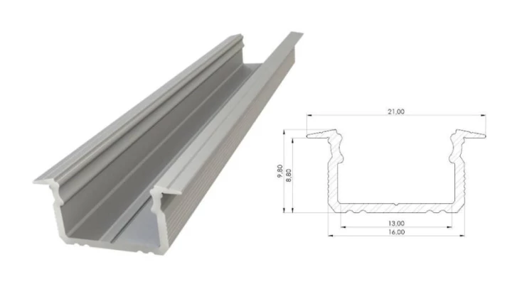 Profil ALU wpuszczany, Anodowany srebrny, dł. 3000mm, max szer taśmy 12mm