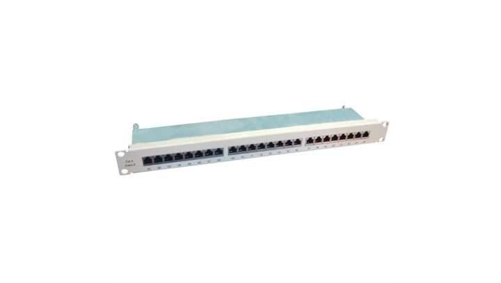 Patch panel RACK 19 kat.6 24p FTP z półką 1U szary