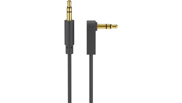 Kabel audio AUX, 3,5 mm stereo 3-pinowy, cienki, CU, kątowy 1m 67783