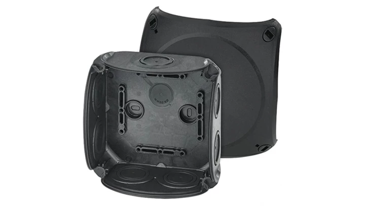 Puszka odgałęźna do instalacji wewnętrznych czarna IP66 z dławnicami membranowymi DK 0600 B 62000299