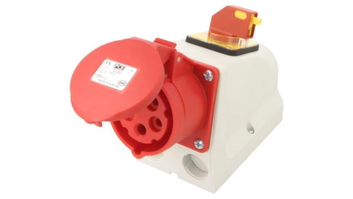 Gniazdo KOMBI z rozłącznikiem 0-1 M25 16A 5P 400V czerwone IP44 915-6w