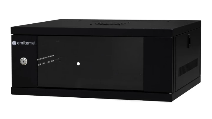 Szafa wisząca lekka niedzielona 19 4U, drzwi blacha/szkło, ściągane osłony boczne, 550×450×230 szer./gł./wys. mm RAL: 9004, w