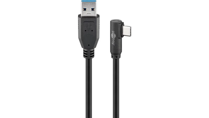Kabel USB 3.2 Gen1 AM-CM Kątowy 50cm 5Gbps 15W Czarny