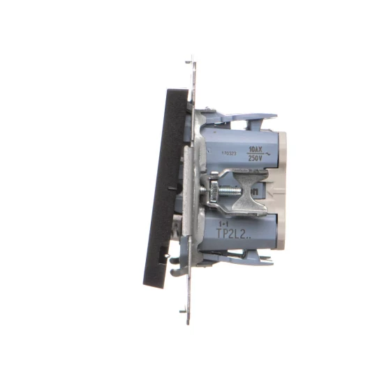 Simon 55 Przycisk podwójny zwierny bez pikt. – osobne podśw. dla klawiszy (moduł) 10 AX, szybkozłącza Czarny mat TP2L2.01/149