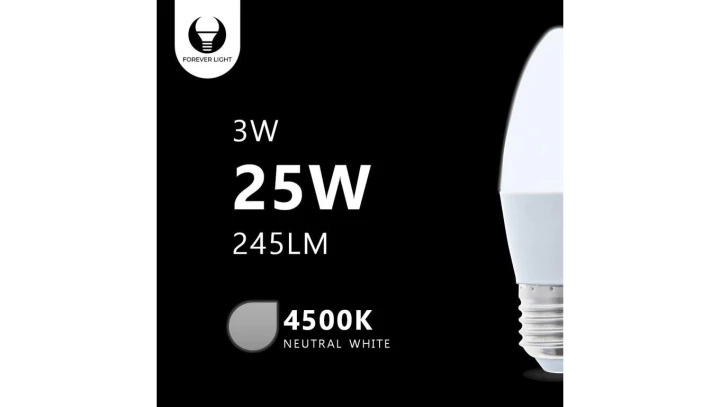 Żarówka LED E27 C37 3W 230V 4500K 245lm Forever Light RTV003436