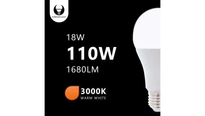 Żarówka LED E27 A65 18W 230V 3000K 1680lm Forever Light RTV003428