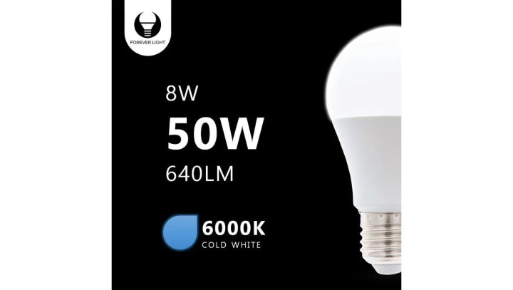 Żarówka LED E27 A60 8W 230V 6000K 640lm Forever Light RTV003460