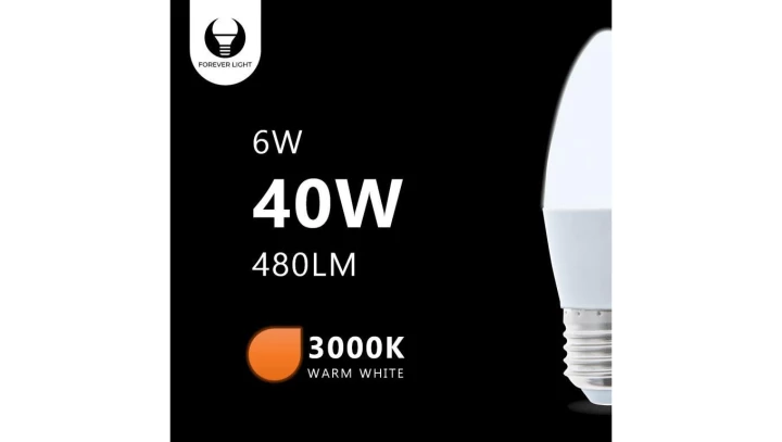 Żarówka LED E27 C37 6W 3000K 480lm Forever Light RTV003467