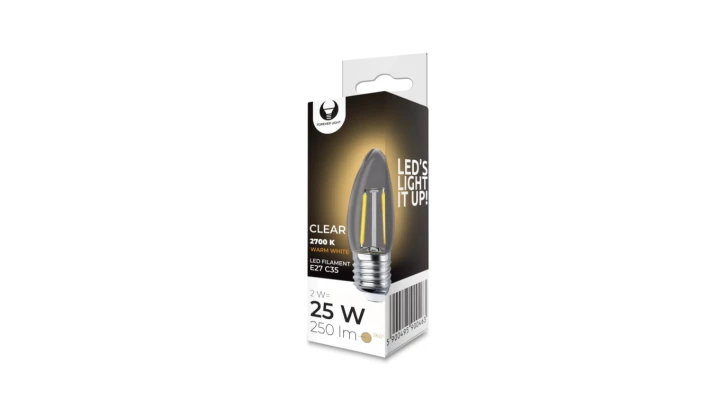 Żarówka LED Filament E27 C35 2W 230V 2700K 250lm COG przezroczysta Forever Light