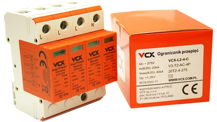 Ogranicznik przepięć 7kA AC 275V C przepięciówka typ T2 klasa C trójfazowy 3F In=20kA, Imax=50kA Iimp=7kA 1,5kV KOMPLET 10szt