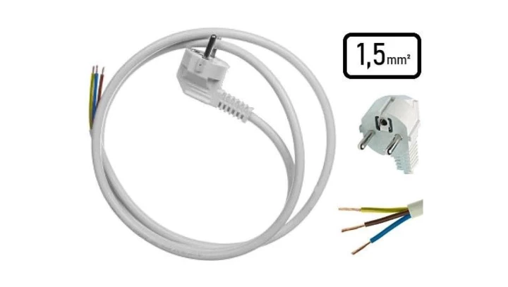 VIPlast Przewód OMY 3x1,5 5m z wtyczką kątową uni-schuko biały