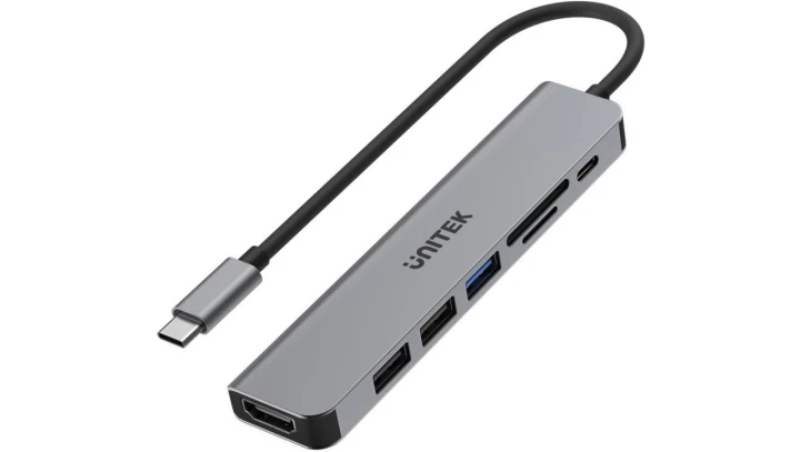 UNITEK Hub USB-C aluminium 7w1 czarny 0,15m