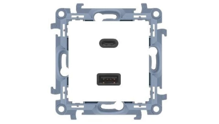 Ładowarka podwójna USB C+A Quick Charge 3,1A biała