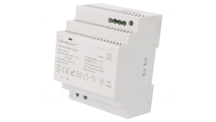 Qoltec Zasilacz na szynę DIN 85.2W 12V 7.1A Szary