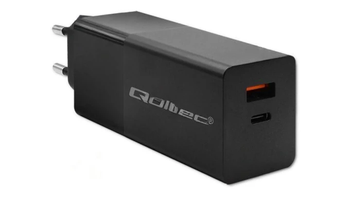 Qoltec Ładowarka GaN POWER PRO 1xUSB-C 1xUSB 100W 5-20V 1.5-5A PD Czarna
